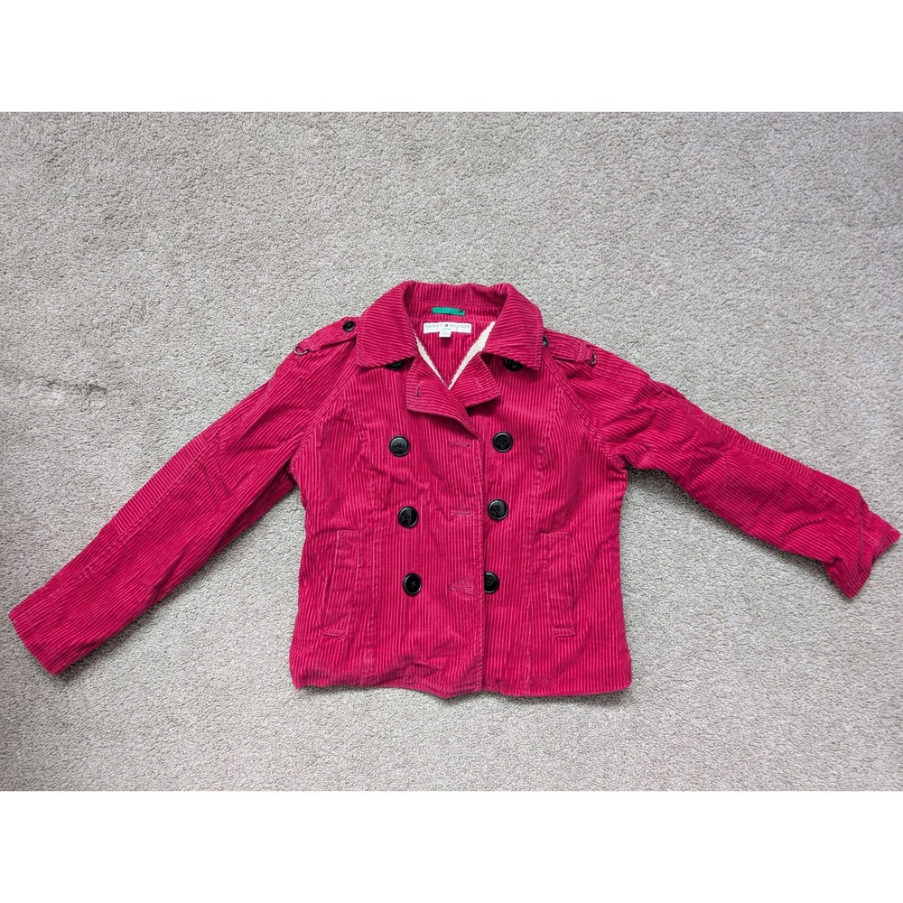 Tommy Hilfiger Pea Coat Women Petite S Corduroy Pink Faux Shearling Lining - Picture 1 of 13